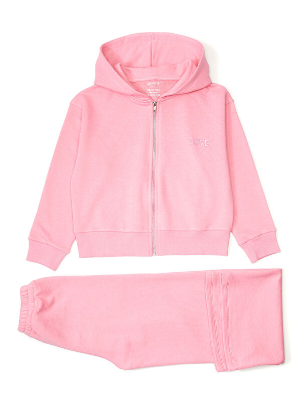 Pueril Pembe İspanyol Paça Kız Çocuk Eşofman Takımı - 1