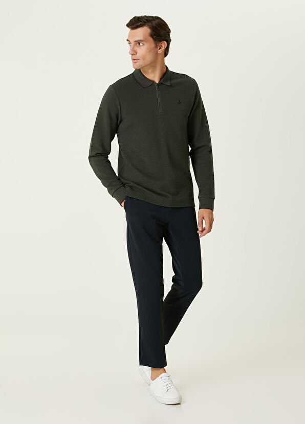 Beymen Club Slim Fit Khaki Ottoman Textured Polo Sweatshirt - 3