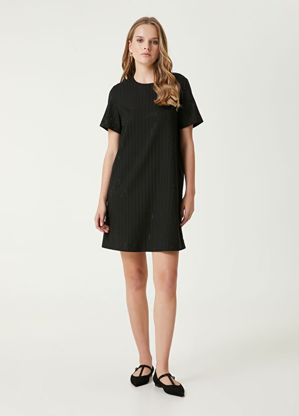 Black Swarovski Ribbon Stones Mini Dress Beymen Club Black Swarovski Ribbon Stones Mini Dress - 1