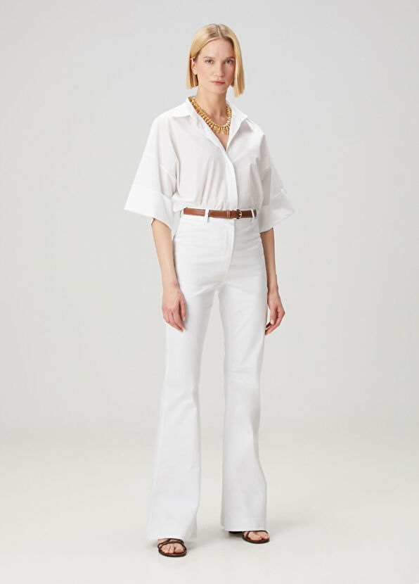 Beyaz Flare Koton Pantolon - Görsel 2