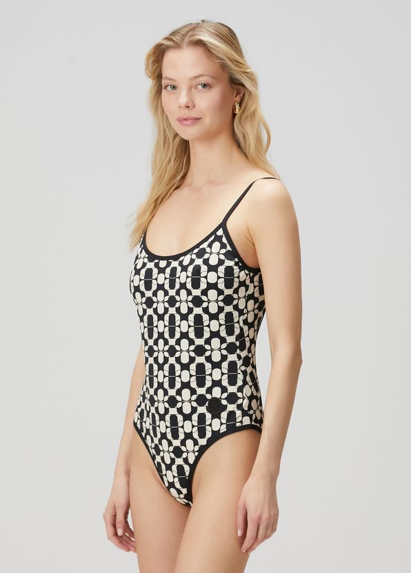 Moncler Black White Patterned Swimsuit - 2