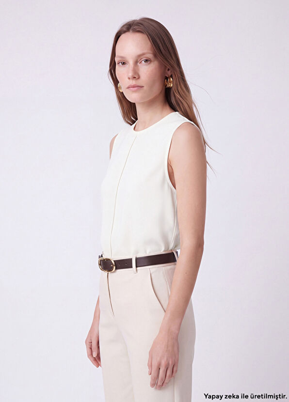 Beymen Club Off-White Crew Neck Sleeveless Basic Blouse - 1