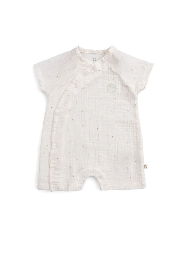 Little Gusto Ekru Organik Pamuk Müslin Kruvaze Unisex Bebek Şort Tulum - 1