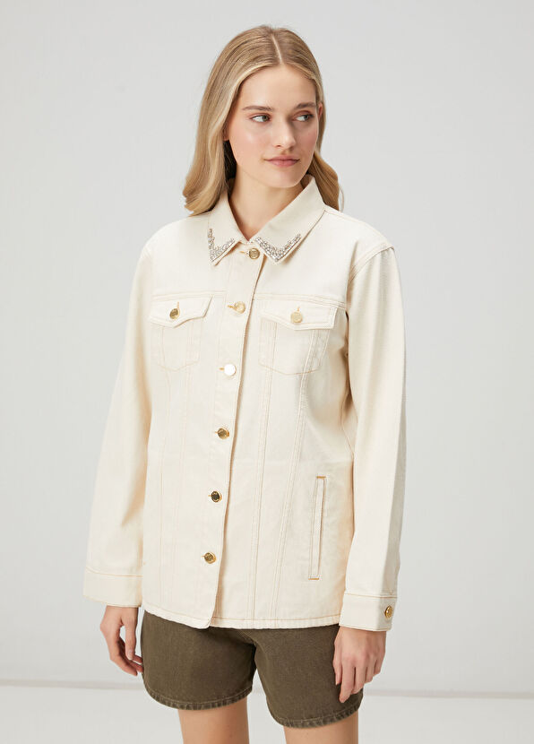 Beymen Club Ekru Taşlı Gömlek Formlu Denim Ceket - 4