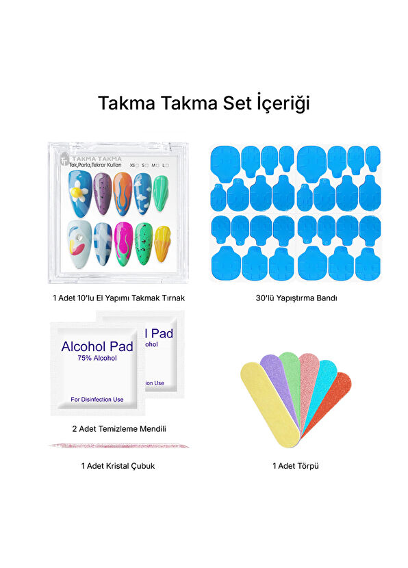 Takma Takma Uzun Badem 10'lu Renkli Protez Takma Tırnak - 2