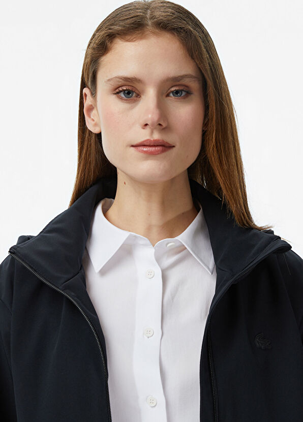 Siyah Baskılı Kapüşonlu Regular Fit Kadın Yağmurluk - Görsel 5