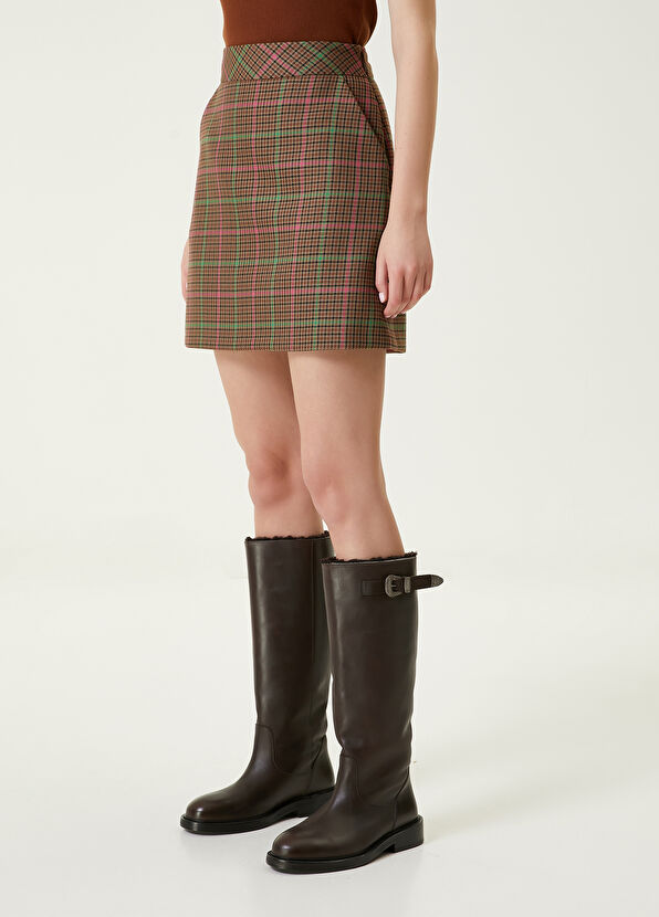 Beymen Club Kahve Neon Pembe Ekoseli Mini Etek - 4