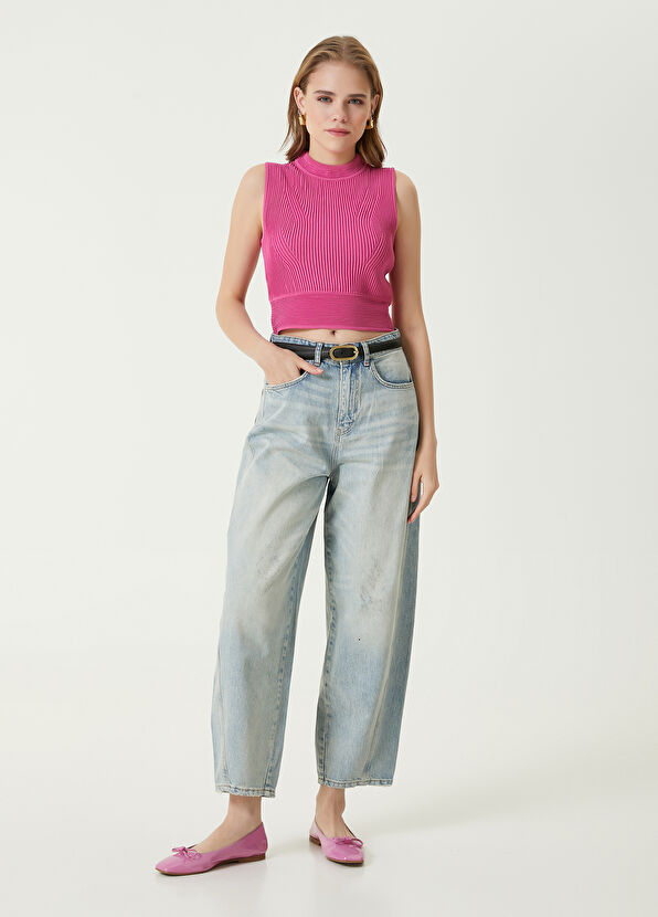 Beymen Club Fuşya Çizgi Dokulu Crop Atlet - 3