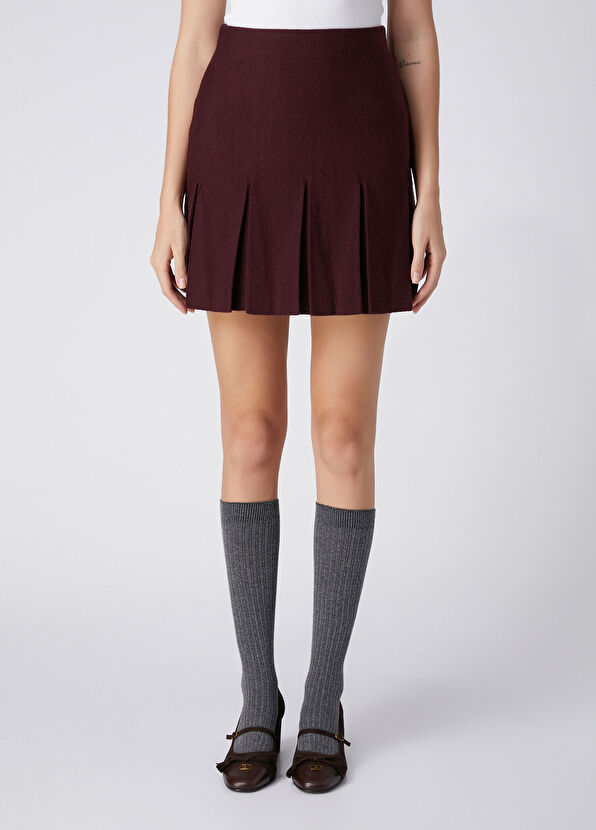 Beymen Club Bordo Pileli Mini Triko Etek - 3