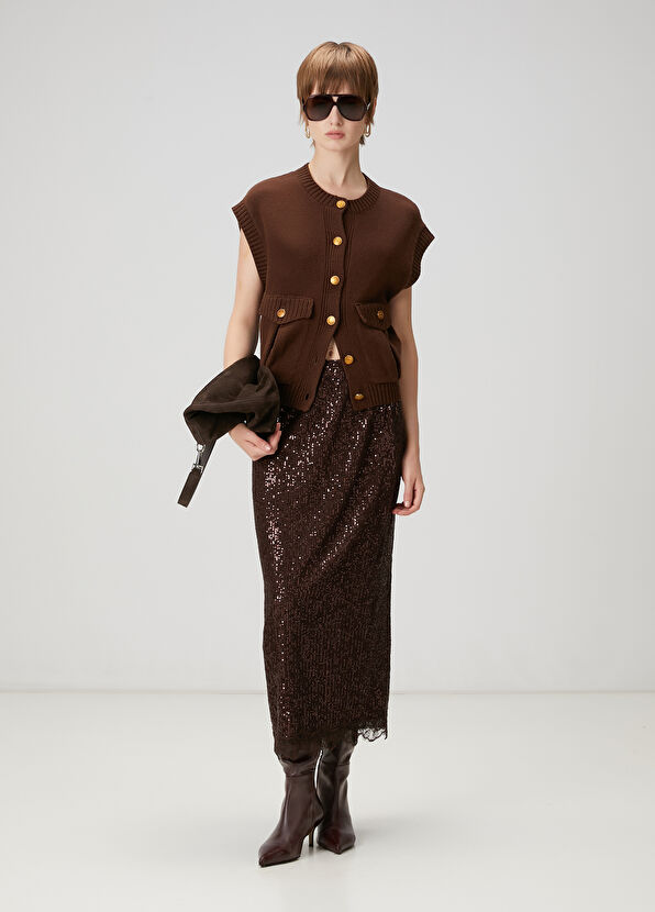 Beymen Club Kahverengi Pullu Midi Abiye Etek - 2