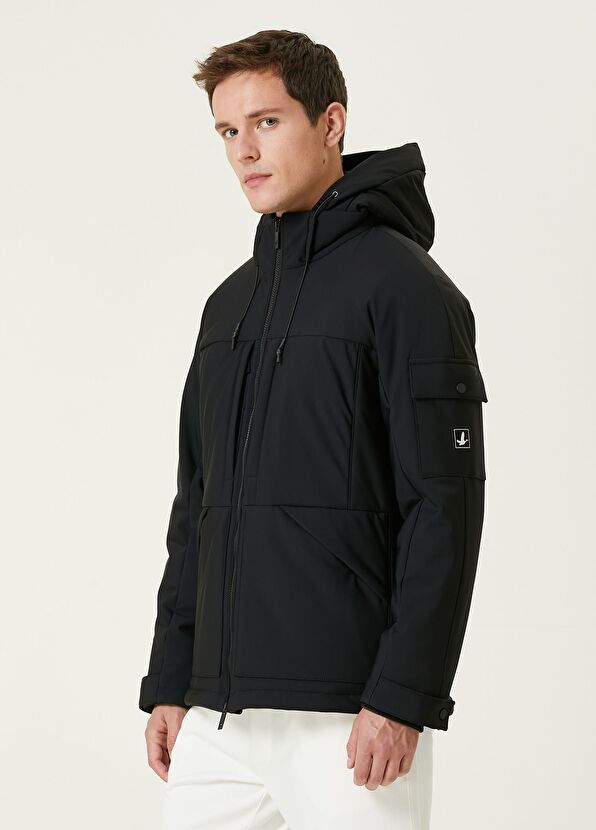 Beymen Club Black Hooded Coat with Sleeve Pocket Detail - 4