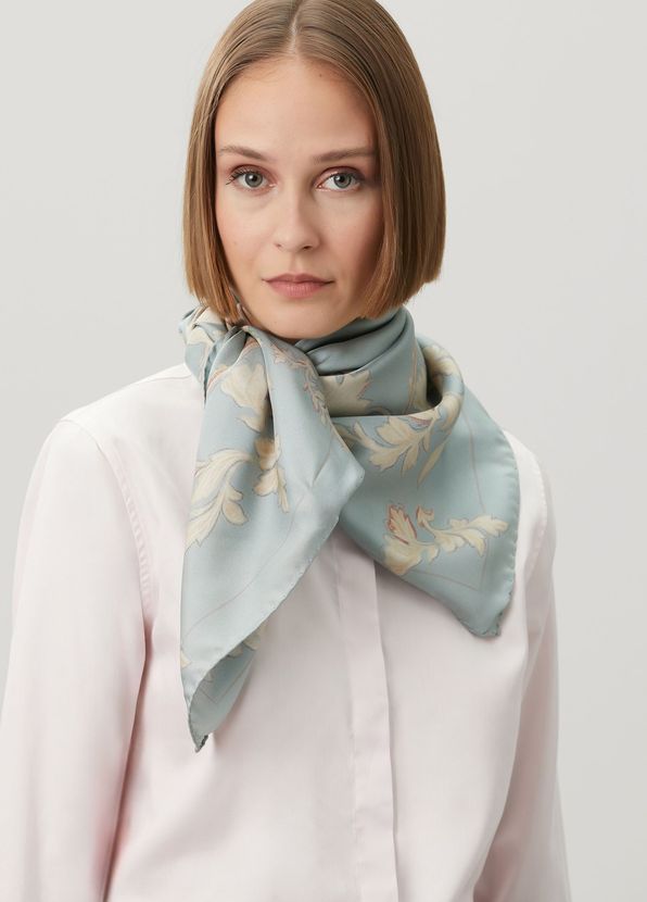 Beymen Club Blue Floral Patterned Silk Scarf - 4