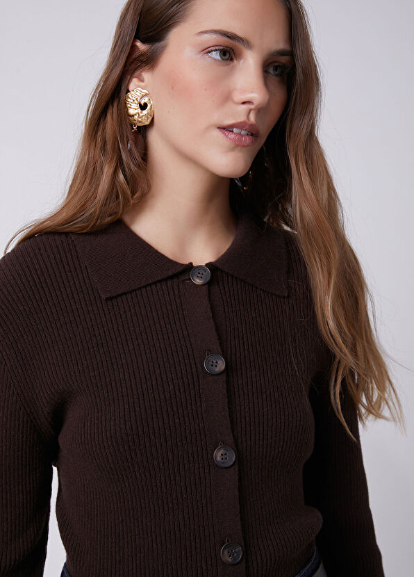 Beymen Club Brown Wool Polo Cardigan - 2