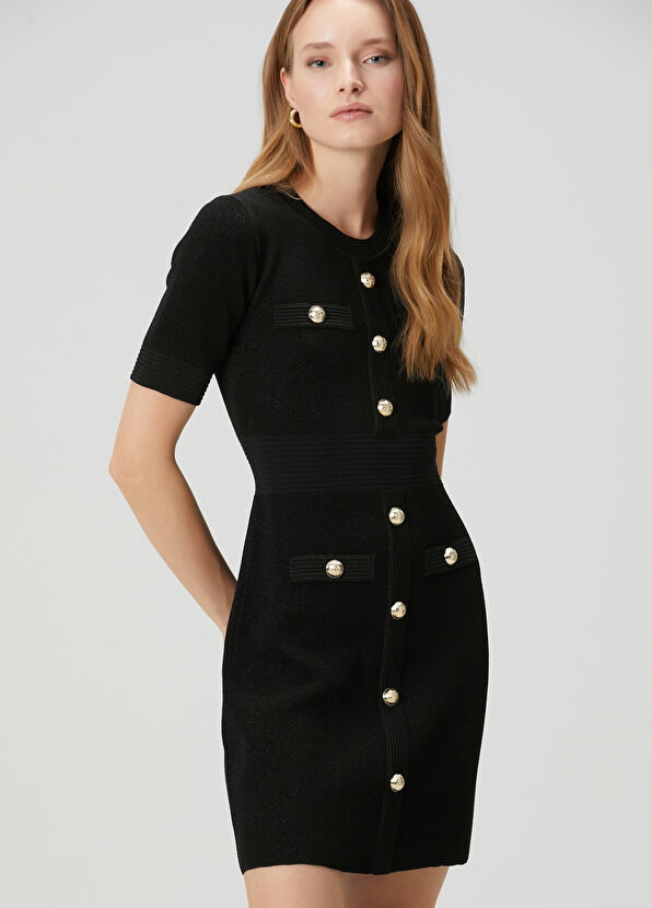 Beymen Club Black Glitter Mini Knit Dress - 1