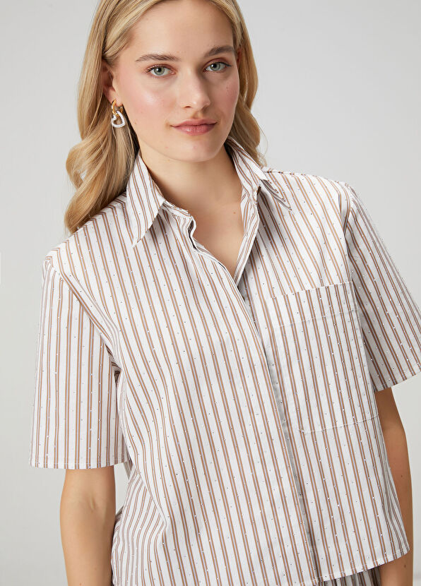 Beymen Club Kahve Beyaz Çizgili Taşlı Gömlek - 2