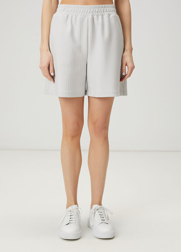 Beymen Club Light Grey Line Textured Mini Jersey Shorts - 2