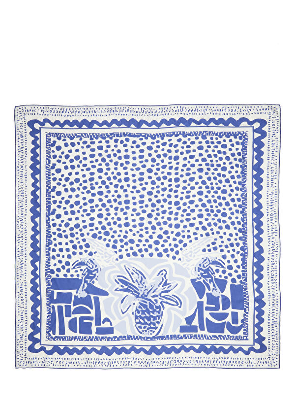 Beymen Club Mavi Ananas Desenli İpek Eşarp - 1