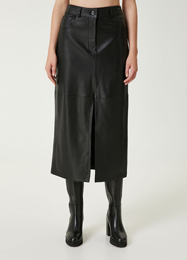 Beymen Club Siyah Midi Deri Kalem Etek - 3