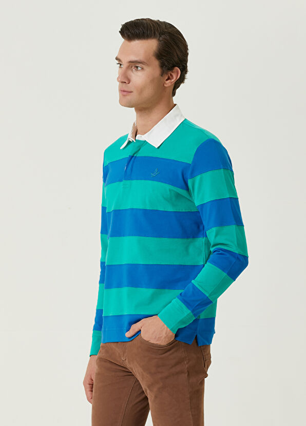 Beymen Club Green Blue Striped Polo Sweatshirt - 4