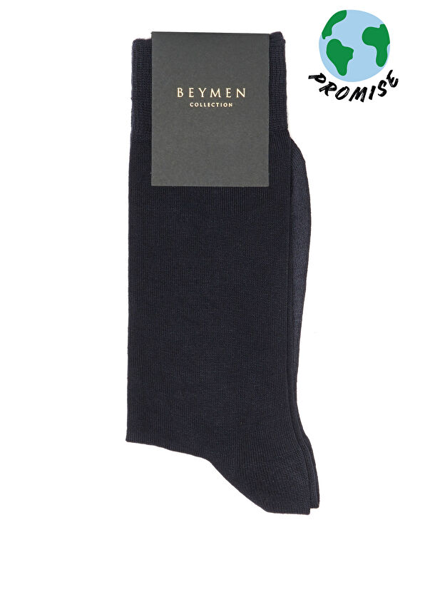 Lacivert Logo Jakarlı Erkek Bambu Çorap - Görsel 2