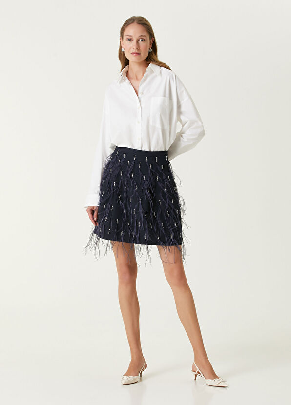 Valentino Navy Blue Mini Wool Skirt - 1