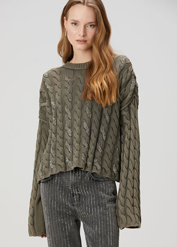Beymen Club Khaki Hair Braided Sweater - 4
