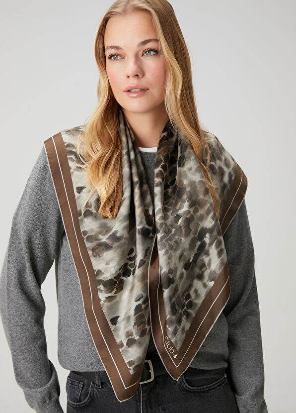 Beymen Club Brown Patterned Silk Scarf - 1
