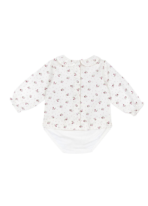 Chicco White Floral Patterned Long Sleeve Baby Girl Body Shirt - 2