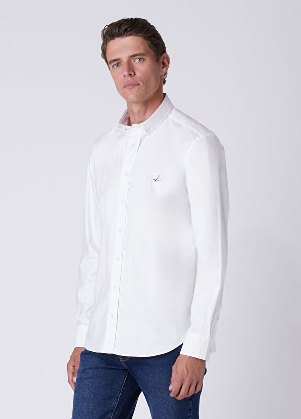 Beymen Club Slim Fit White Lycra Oxford Shirt - 4