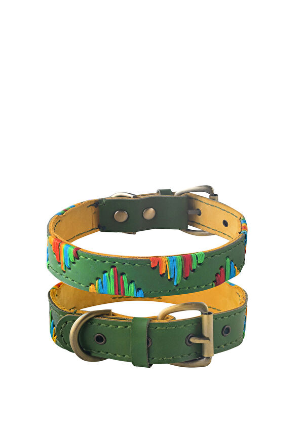 Zeynep Birinci Green Leather Dog Neck Collar - 1