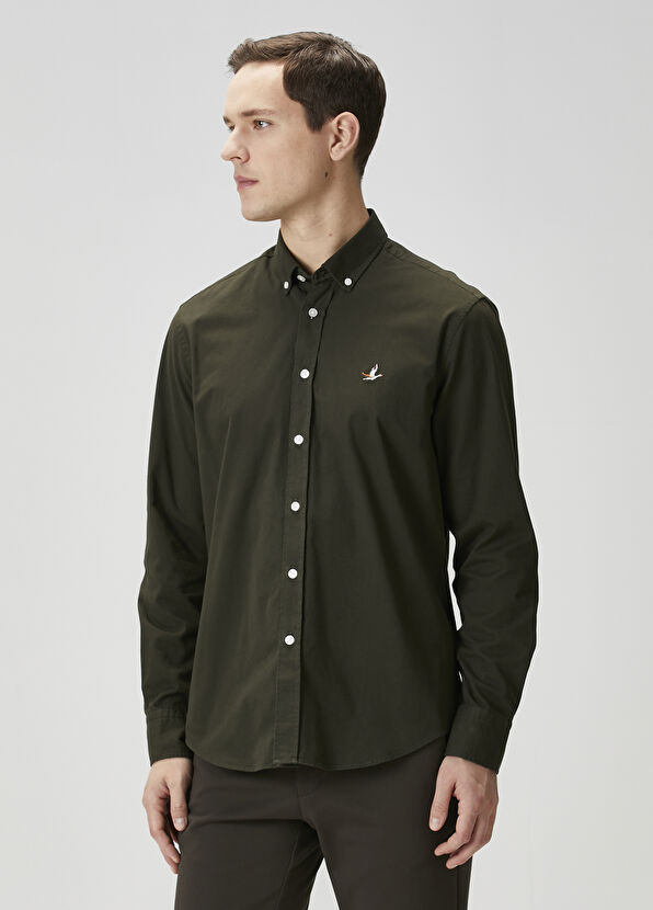 Beymen Club Comfort Fit Haki Gabardin Dokulu Gömlek - 4