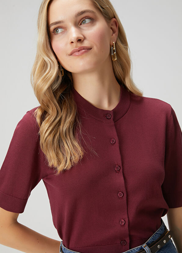 Beymen Club Bordo Kısa Kol İpek Hırka - 2