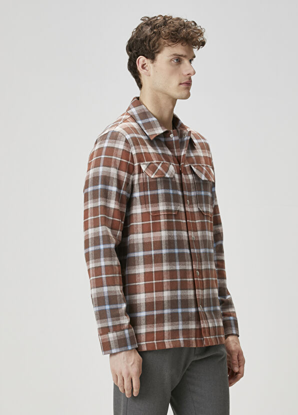 Beymen Club Kahverengi Mavi Ekose Desenli Dış Gömlek - 3