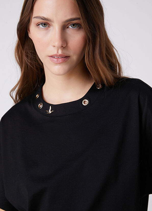 Beymen Club Black Eyelet Detailed T-Shirt - 2