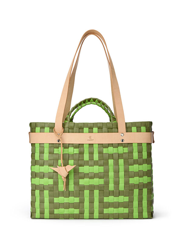 Chivit Andriake Basket Bag Olive Büyük Boy El Yapımı Kadın Omuz Çantası - 1