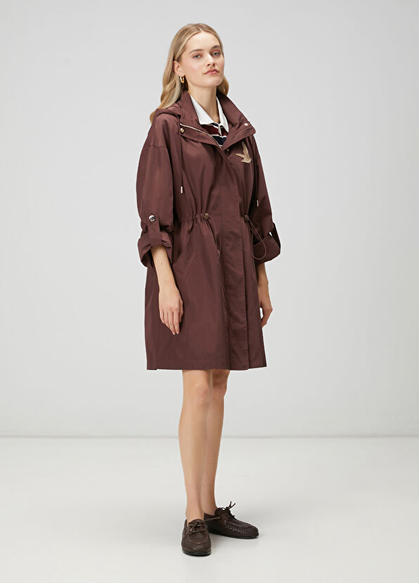 Beymen Club Midi Overcoat With Burgundy Crystal Logo - 4