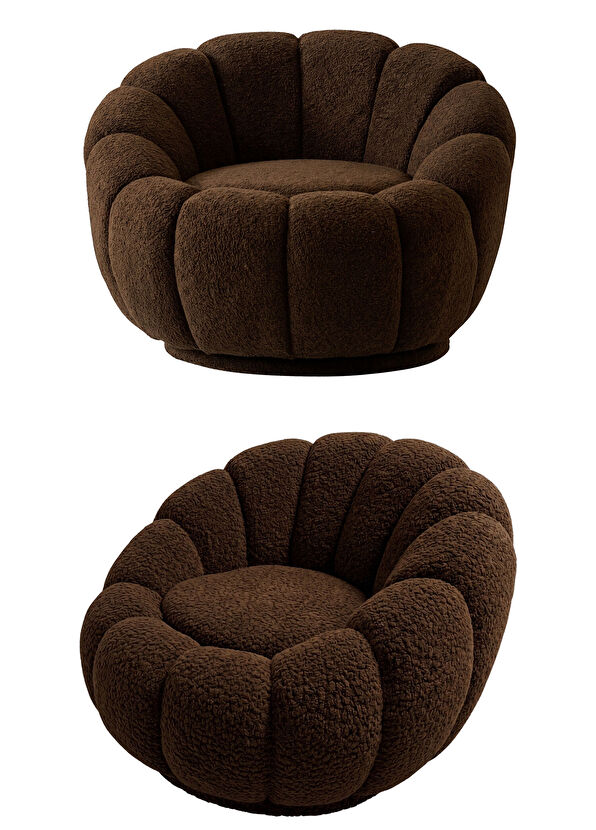 Bekaliving Potter Brown Teddy Swivel Leg Armchair and Pouf Set - 4