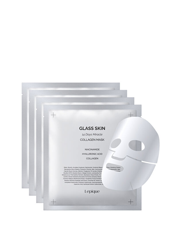 Lepique Glass Skin 14Days Miracle Collagen Mask Kırışıklık ve Leke Önleyici Parlatıcı Düşük Moleküllü 4'lü Kolajen Maskesi  - 1