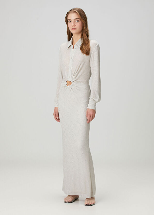 Christopher Esber Metalik Gri Maksi Gömlek Elbise - 2