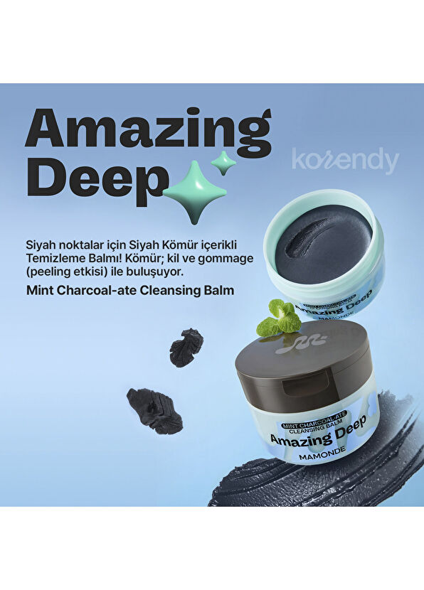 Mamonde Amazing Deep Mint Charcoal-ate Cleansing Balm Siyah Nokta ve Gözenek Arındırıcı Nane Kil & Kömürlü Temizleyici Balm 90 ml - 2