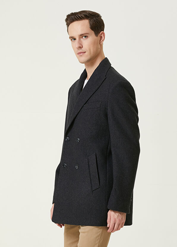 Beymen Club Antrasit Kruvaze Yün Kaban - 1