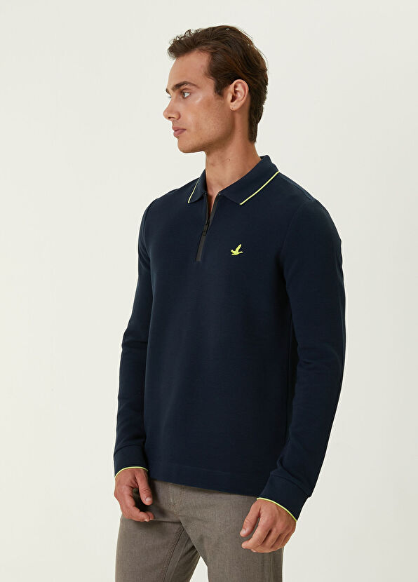 Beymen Club Slim Fit Lacivert Polo Yaka Dokulu Sweatshirt - 3