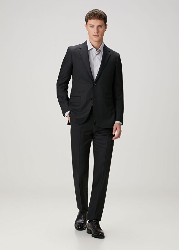 Zegna Siyah Çizgi Desenli Yün Takım Elbise - 1