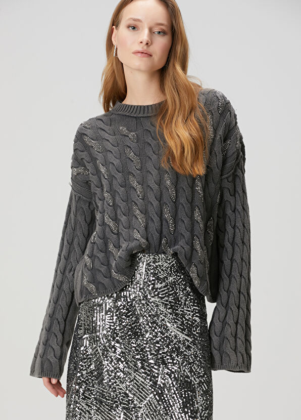 Beymen Club Anthracite Hair Braided Sweater - 4