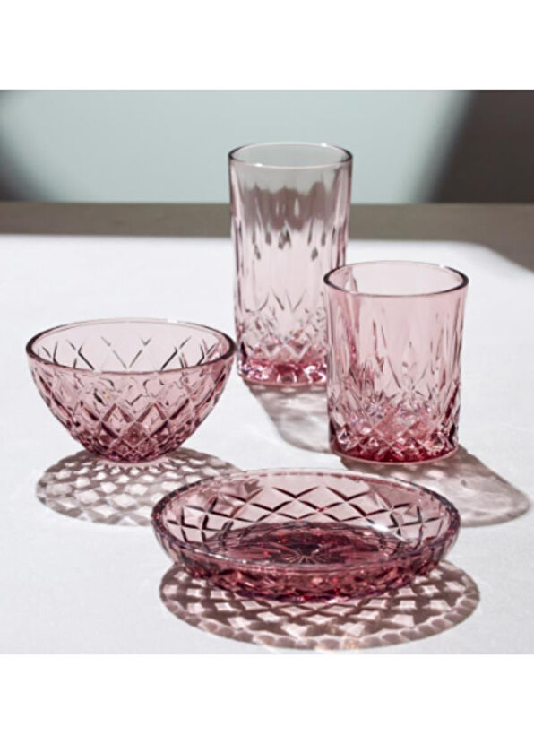 Lyngby Glas Sorrento Asian Pink Glass Set of 4 Plates - 4