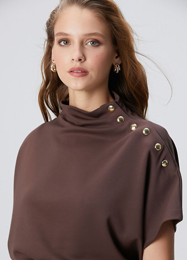 Network Acı Kahve Çıtçıt Detaylı T-shirt - 2