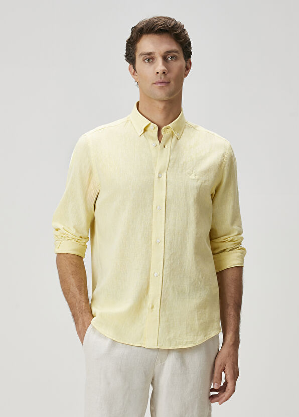 Beymen Club Comfort Fit Sarı Keten Gömlek - 1