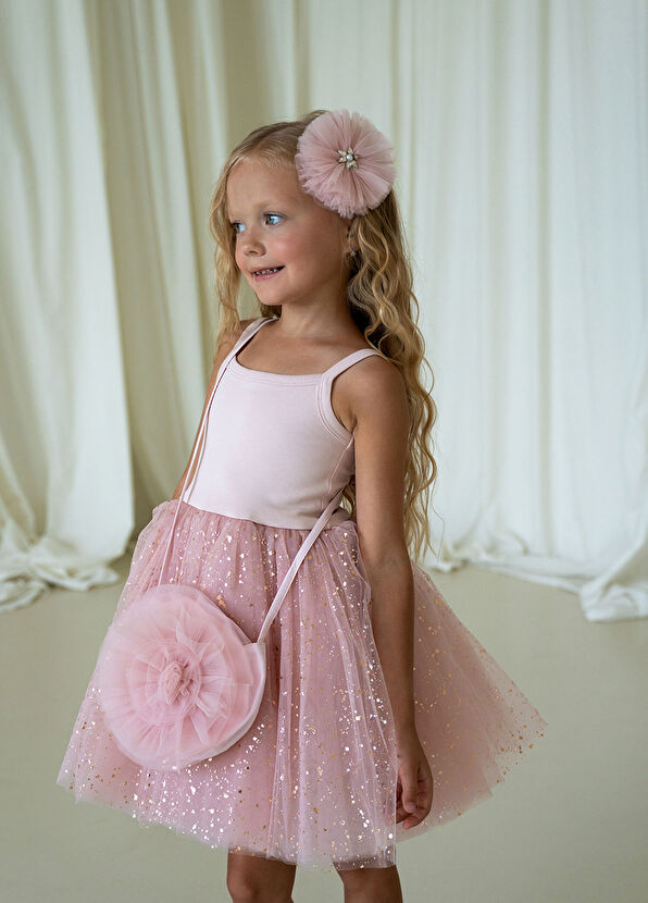 Mini Celebrities Pudra Pembe Varak Baskılı Tütü Kız Çocuk Elbise - 2