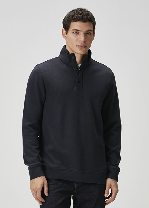 Beymen Club Navy Blue Collar Buttoned Sweatshirt - 1
