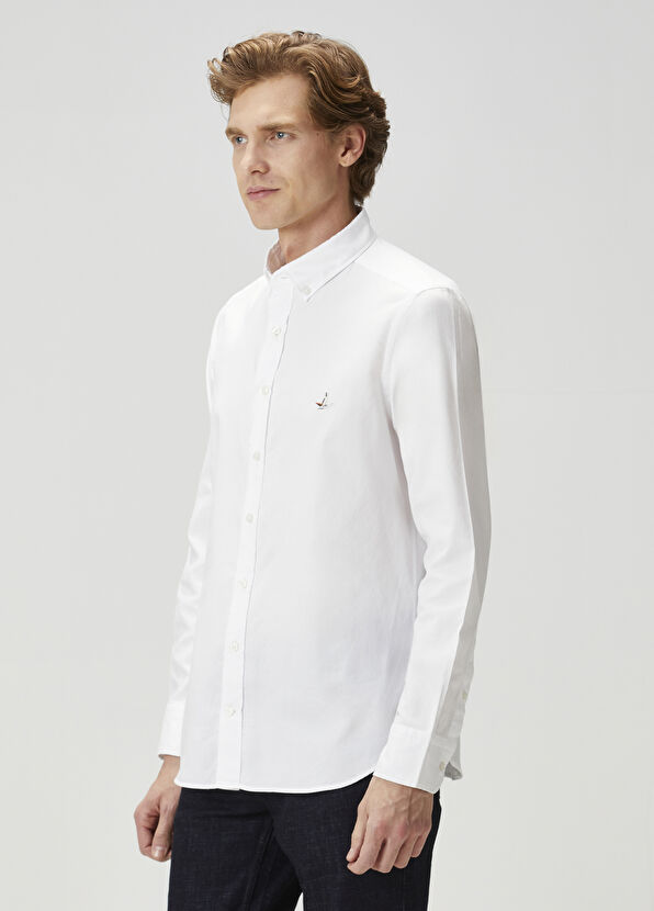 Beymen Club Slim Fit Beyaz Oxford Gömlek - 4